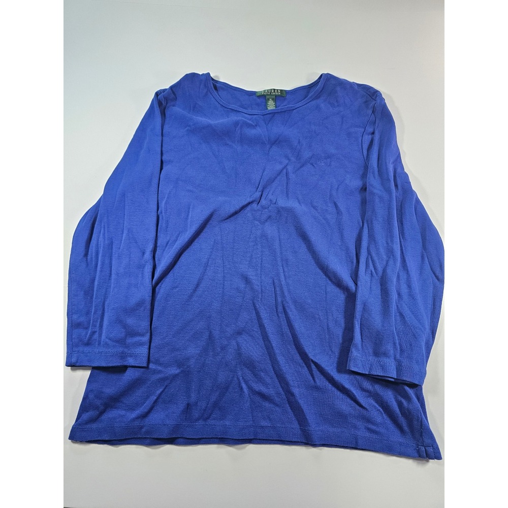 Lauren Ralph Lauren T-Shirt Womens XL Blue Long Sleeve Cotton Top